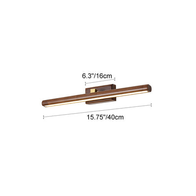 Traditional Japanese Long Cylindrical Straight Line Rotatable Walnut Copper LED Vanity Light Mirror Front Wall Sconce Lamp For Bathroom