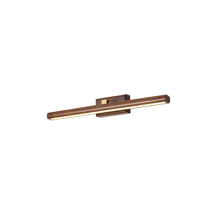 Traditional Japanese Long Cylindrical Straight Line Rotatable Walnut Copper LED Vanity Light Mirror Front Wall Sconce Lamp For Bathroom