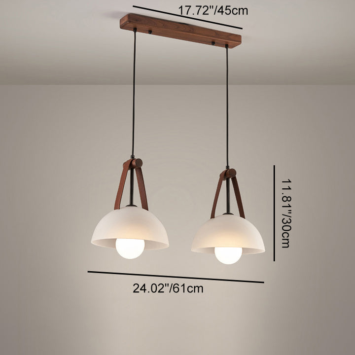 Pantalla de lámpara de vidrio semicircular nórdica contemporánea de cúpula de nogal cobre cuero 1/2/3 - Lámpara de araña para comedor 
