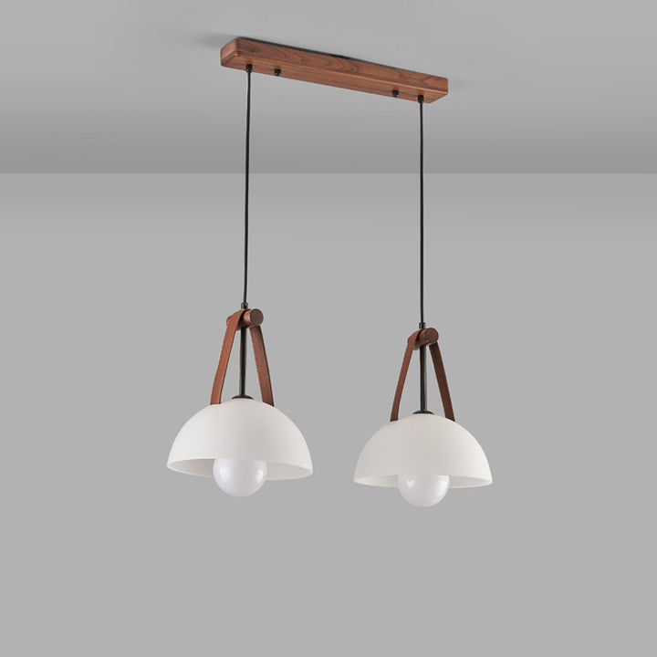 Pantalla de lámpara de vidrio semicircular nórdica contemporánea de cúpula de nogal cobre cuero 1/2/3 - Lámpara de araña para comedor 