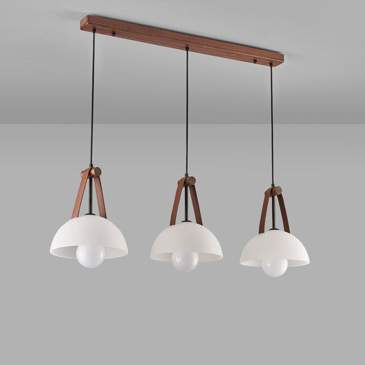 Pantalla de lámpara de vidrio semicircular nórdica contemporánea de cúpula de nogal cobre cuero 1/2/3 - Lámpara de araña para comedor 