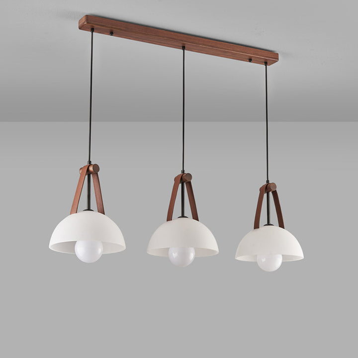 Pantalla de lámpara de vidrio semicircular nórdica contemporánea de cúpula de nogal cobre cuero 1/2/3 - Lámpara de araña para comedor 