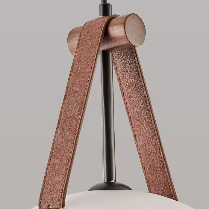 Contemporary Nordic Dome Semicircle Glass Lampshade Walnut Copper Leather 1/2/3 - Light Chandelier For Dining Room