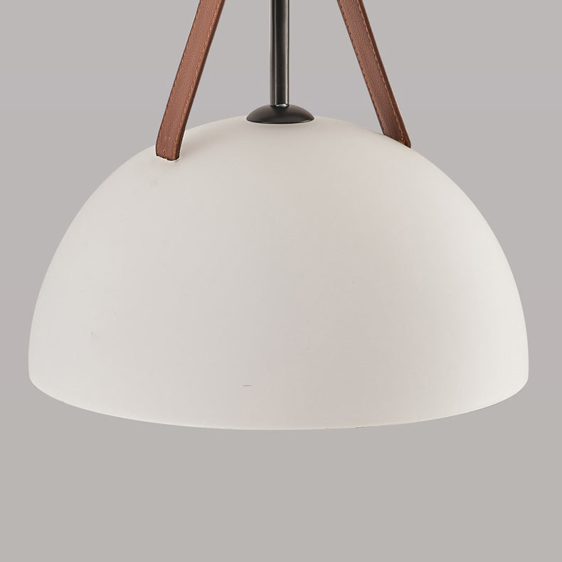 Pantalla de lámpara de vidrio semicircular nórdica contemporánea de cúpula de nogal cobre cuero 1/2/3 - Lámpara de araña para comedor 