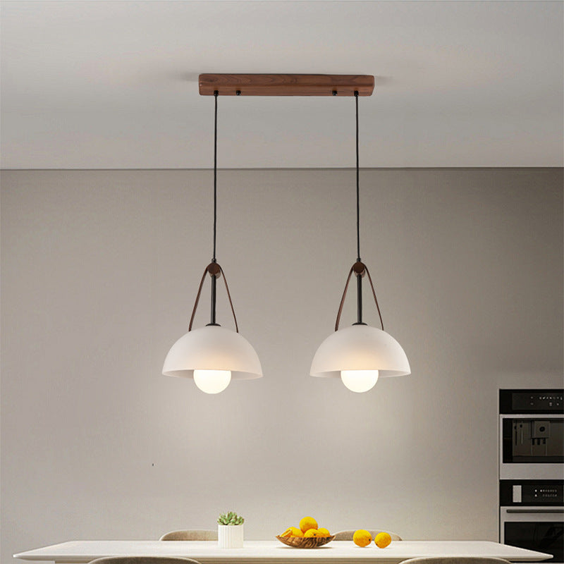 Pantalla de lámpara de vidrio semicircular nórdica contemporánea de cúpula de nogal cobre cuero 1/2/3 - Lámpara de araña para comedor 