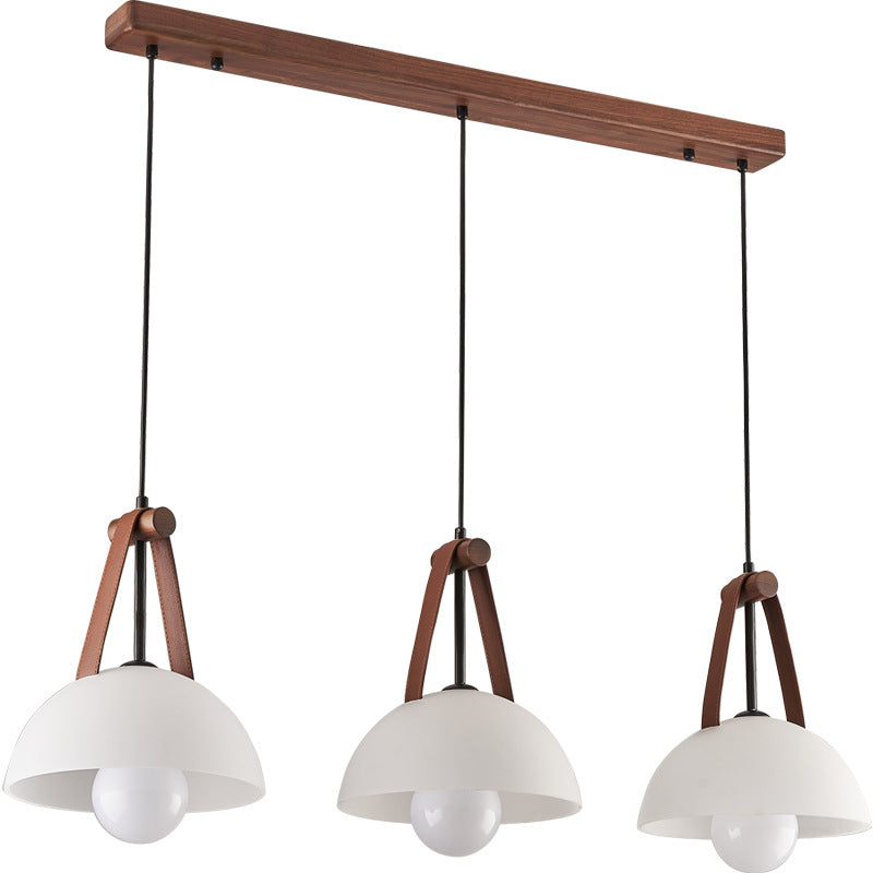 Pantalla de lámpara de vidrio semicircular nórdica contemporánea de cúpula de nogal cobre cuero 1/2/3 - Lámpara de araña para comedor 