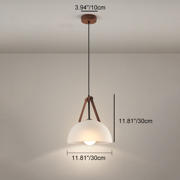 Contemporary Nordic Dome Semicircle Glass Lampshade Walnut Copper Synthetic Leather 1/2/3 - Light Chandelier For Dining Room