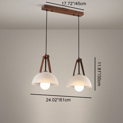 Contemporary Nordic Dome Semicircle Glass Lampshade Walnut Copper Leather 1/2/3 - Light Chandelier For Dining Room