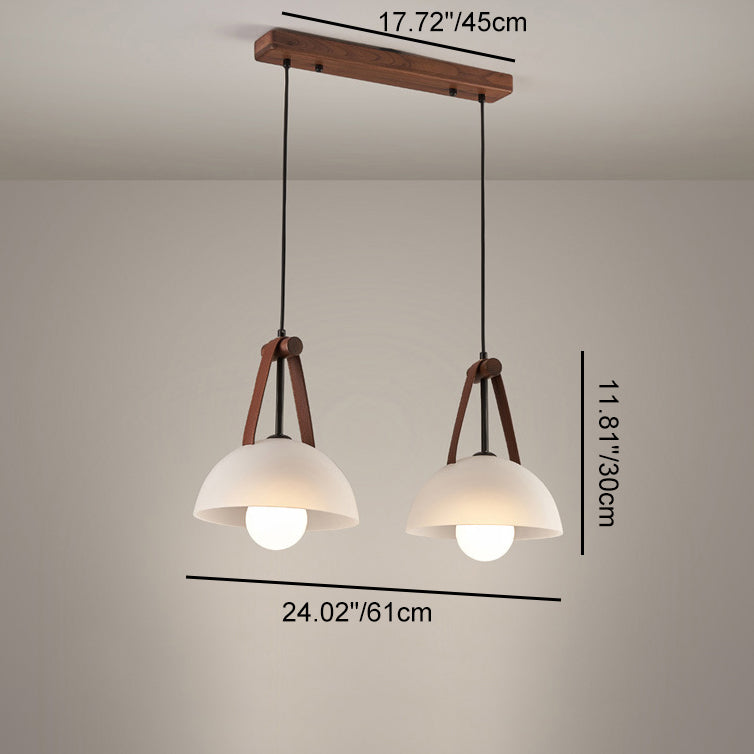 Contemporary Nordic Dome Semicircle Glass Lampshade Walnut Copper Leather 1/2/3 - Light Chandelier For Dining Room