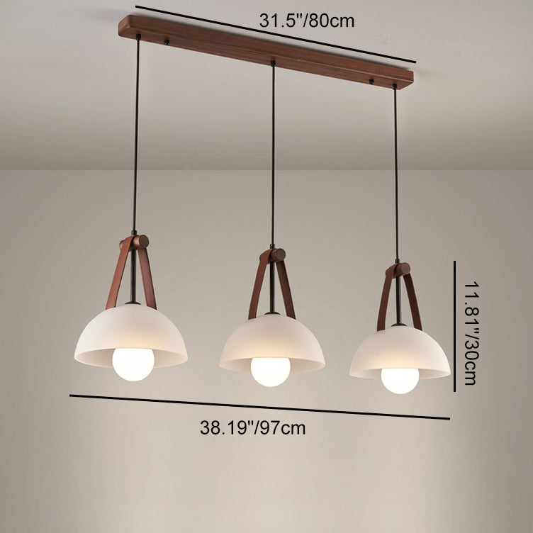 Pantalla de lámpara de vidrio semicircular nórdica contemporánea de cúpula de nogal cobre cuero 1/2/3 - Lámpara de araña para comedor 