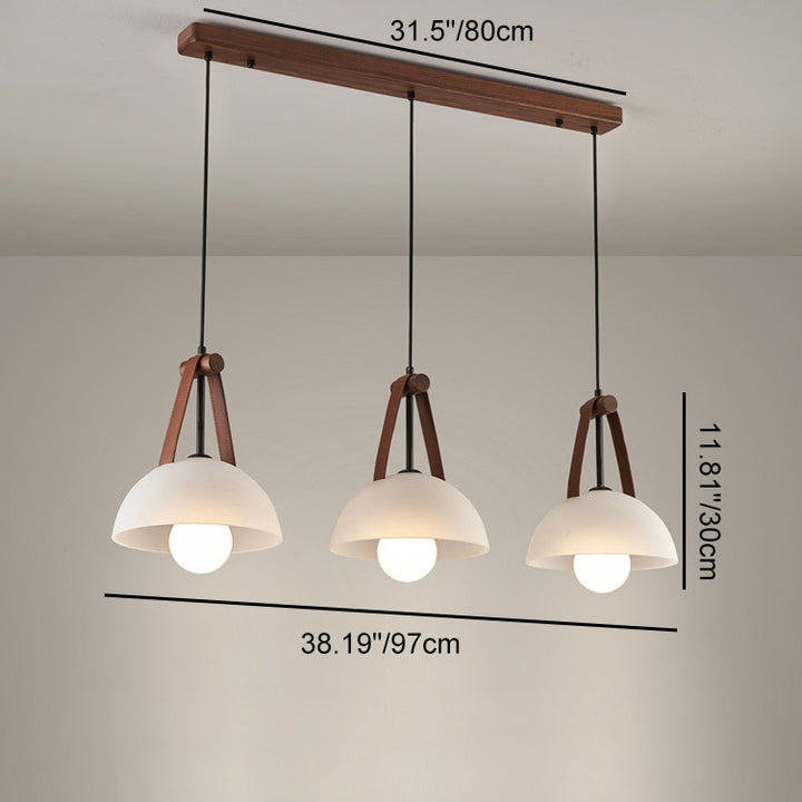 Pantalla de lámpara de vidrio semicircular nórdica contemporánea de cúpula de nogal cobre cuero 1/2/3 - Lámpara de araña para comedor 