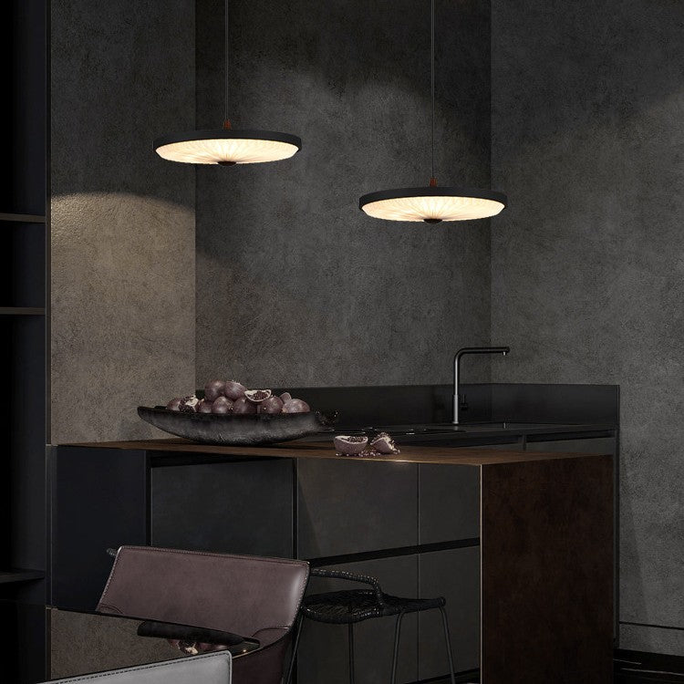 Contemporary Scandinavian Dome Disc Wrinkles PP Iron Ash LED Pendant Light For Dining Room