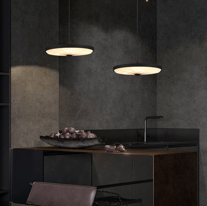 Contemporary Scandinavian Dome Disc Wrinkles PP Iron Ash LED Pendant Light For Dining Room