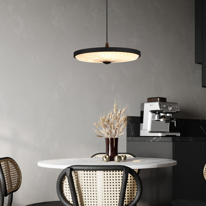 Contemporary Scandinavian Dome Disc Wrinkles PP Iron Ash LED Pendant Light For Dining Room