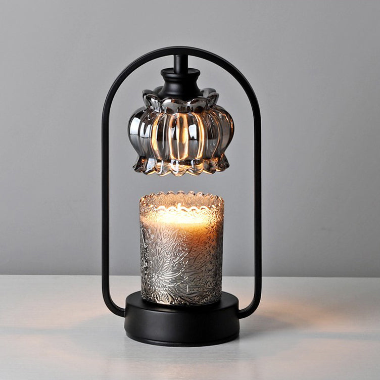Abat-jour en verre nordique contemporain rond base en fer 1 - lampe de table à cire fondue pour chambre 