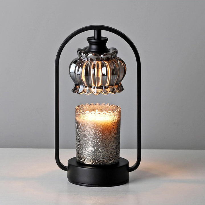 Abat-jour en verre nordique contemporain rond base en fer 1 - lampe de table à cire fondue pour chambre 