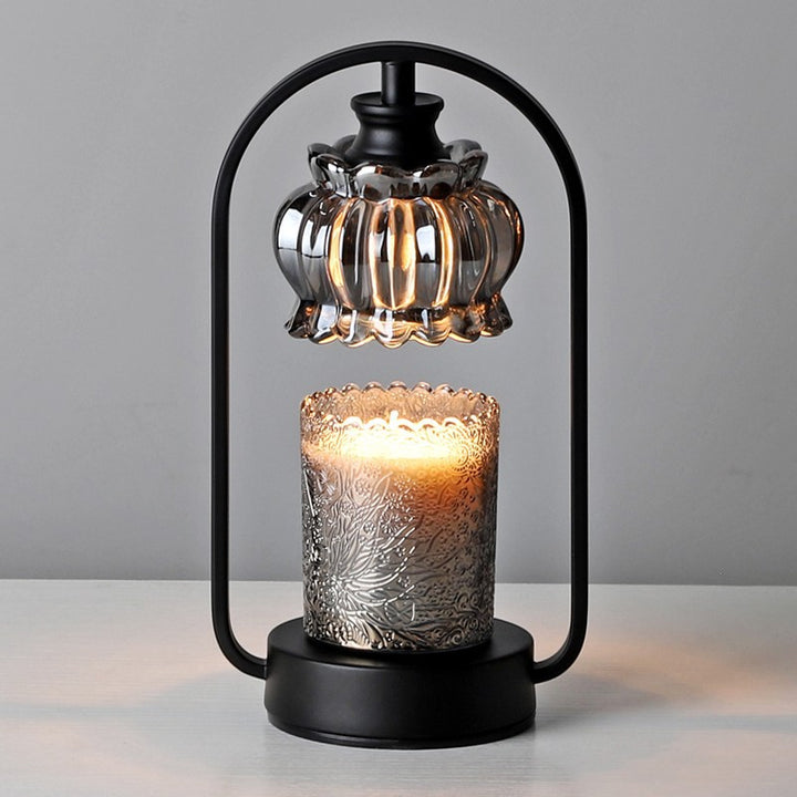 Abat-jour en verre nordique contemporain rond base en fer 1 - lampe de table à cire fondue pour chambre 