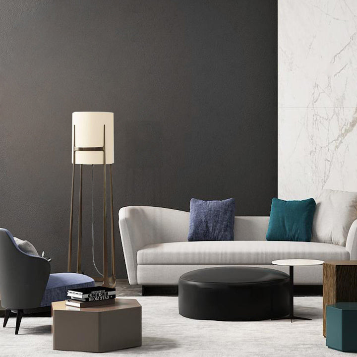 Abat-jour en tissu cylindre scandinave contemporain Base en fer 1 - Lampe de sol à lumière pour salon 