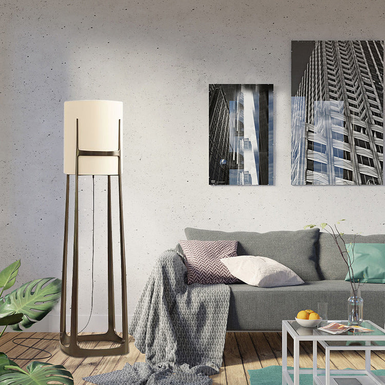 Abat-jour en tissu cylindre scandinave contemporain Base en fer 1 - Lampe de sol à lumière pour salon 