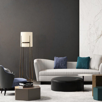 Abat-jour en tissu cylindre scandinave contemporain Base en fer 1 - Lampe de sol à lumière pour salon 