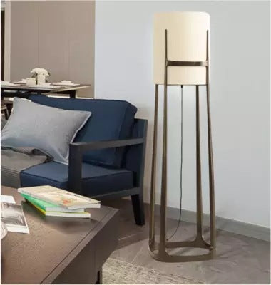 Contemporary Scandinavian Cylinder Fabric Lampshade Iron Base 1 - Light Standing Floor Lamp For Living Room