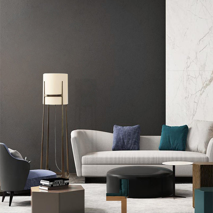 Abat-jour en tissu cylindre scandinave contemporain Base en fer 1 - Lampe de sol à lumière pour salon 