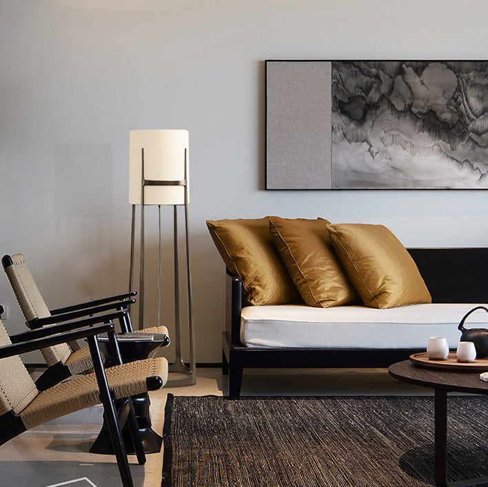 Abat-jour en tissu cylindre scandinave contemporain Base en fer 1 - Lampe de sol à lumière pour salon 