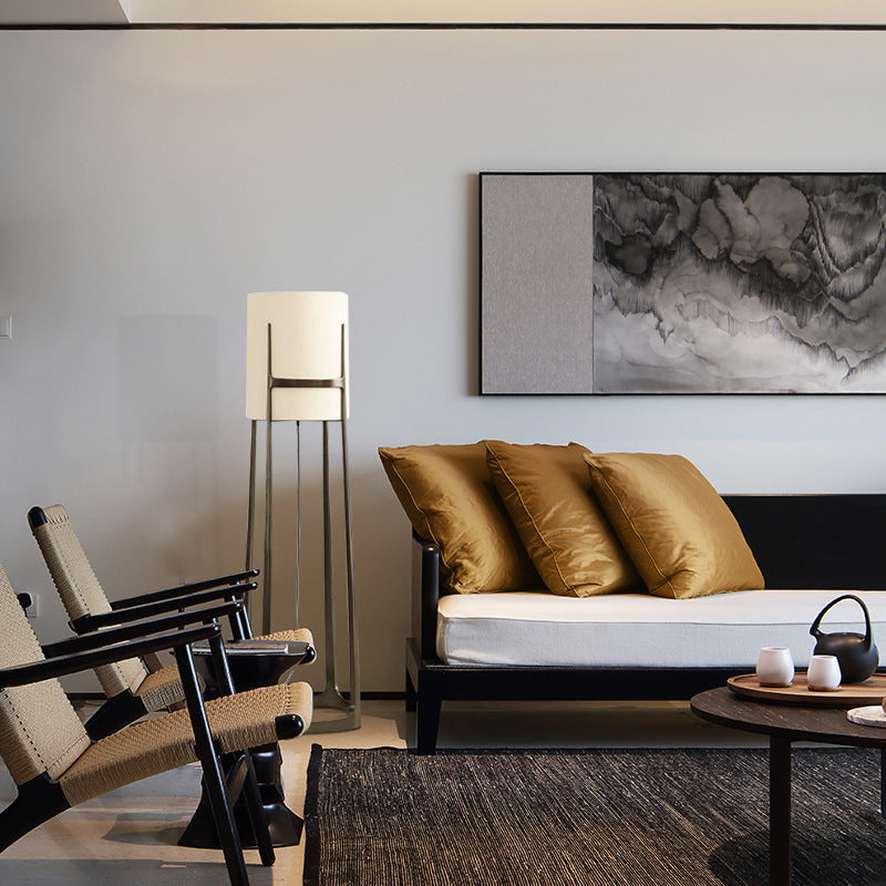 Abat-jour en tissu cylindre scandinave contemporain Base en fer 1 - Lampe de sol à lumière pour salon 