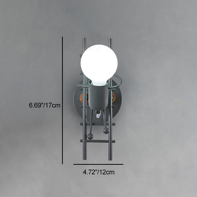 Contemporary Creative Little Man Climbing Stairs Iron Rubber Wood Lampshade 1 - Light Wall Sconce Lamp For Living Room