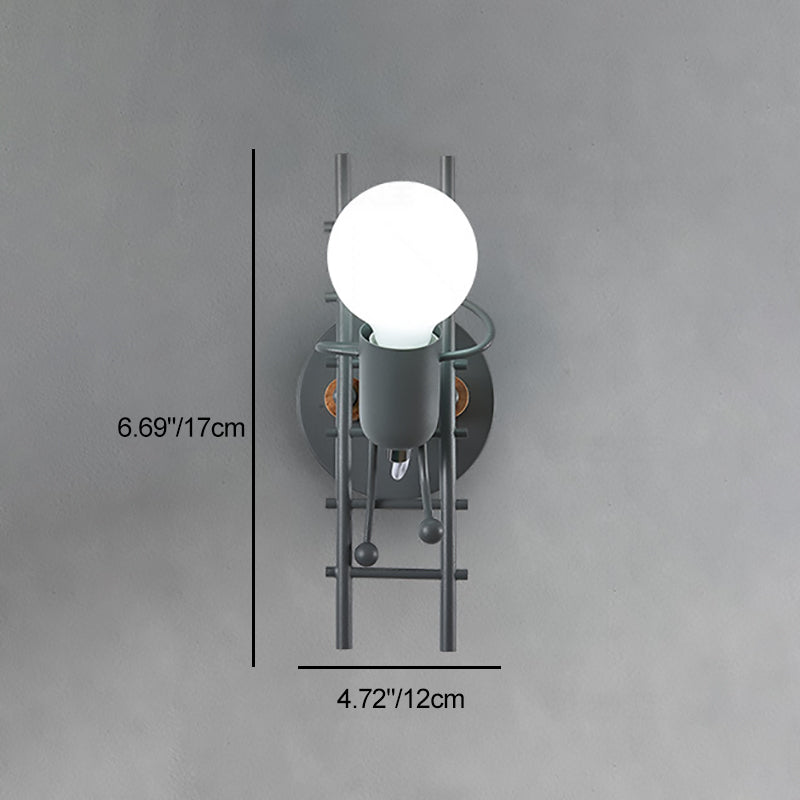 Contemporary Creative Little Man Climbing Stairs Iron Rubber Wood Lampshade 1 - Light Wall Sconce Lamp For Living Room