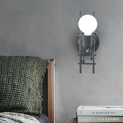 Contemporary Creative Little Man Climbing Stairs Iron Rubber Wood Lampshade 1 - Light Wall Sconce Lamp For Living Room