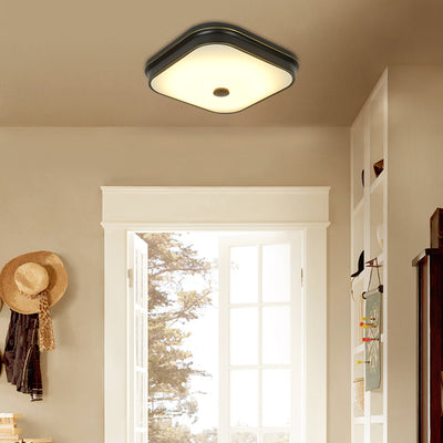 Contemporary Retro Square Iron Glass Lampshade LED Flush Mount Ceiling Light For Hallways