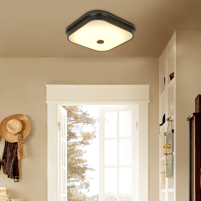 Contemporary Retro Square Iron Glass Lampshade LED Flush Mount Ceiling Light For Hallways