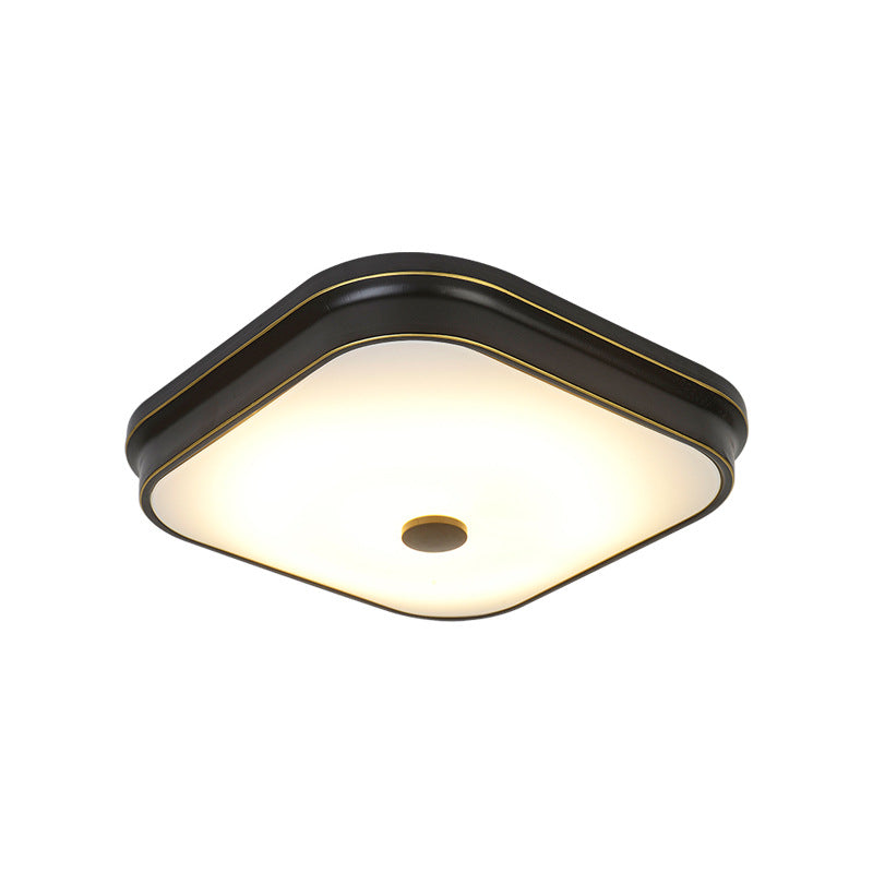 Contemporary Retro Square Iron Glass Lampshade LED Flush Mount Ceiling Light For Hallways