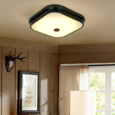 Contemporary Retro Square Iron Glass Lampshade LED Flush Mount Ceiling Light For Hallways