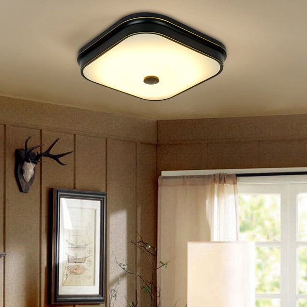 Contemporary Retro Square Iron Glass Lampshade LED Flush Mount Ceiling Light For Hallways