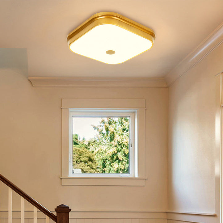 Contemporary Retro Square Iron Glass Lampshade LED Flush Mount Ceiling Light For Hallways