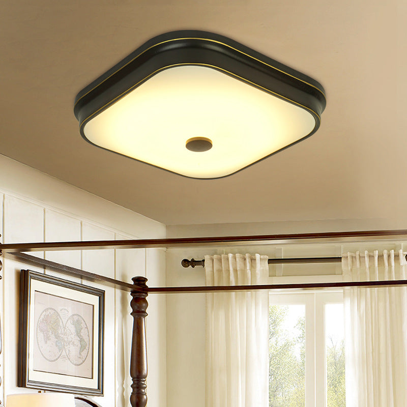 Contemporary Retro Square Iron Glass Lampshade LED Flush Mount Ceiling Light For Hallways