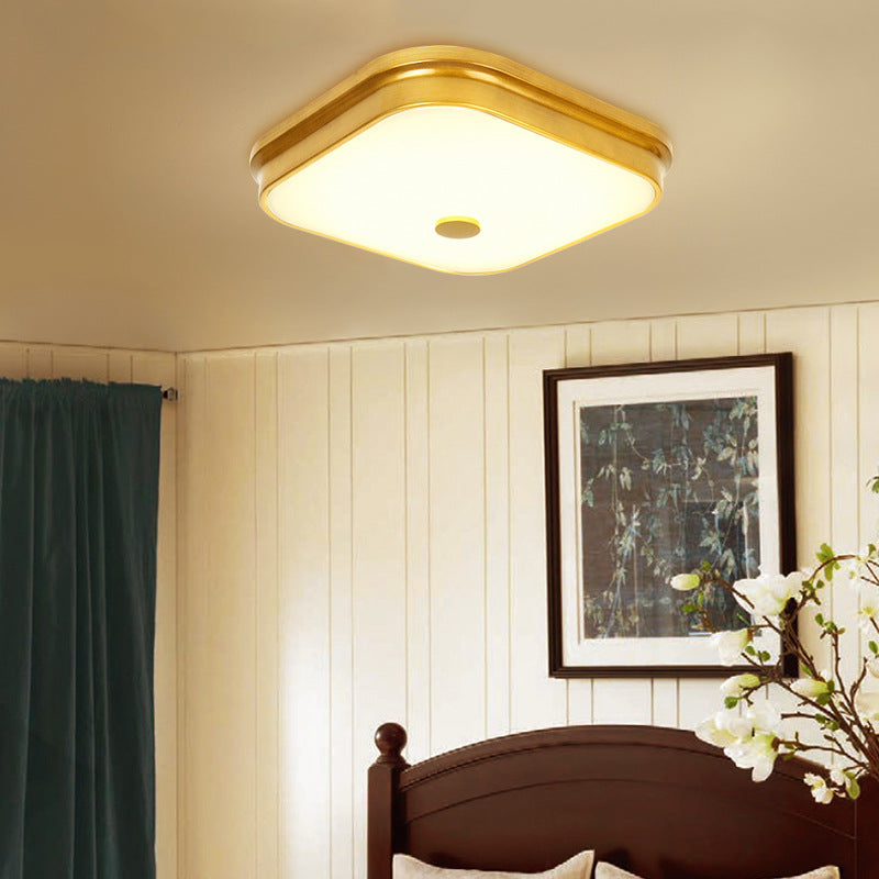 Contemporary Retro Square Iron Glass Lampshade LED Flush Mount Ceiling Light For Hallways