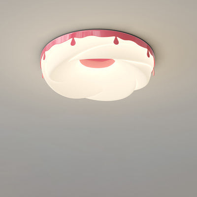 Contemporary Nordic Round Cream Donut Roto-molding Hardware Lampshade LED Flush Mount Ceiling Light For Bedroom