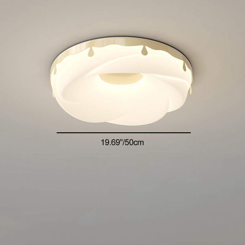 Contemporary Nordic Round Cream Donut Roto-molding Hardware Lampshade LED Flush Mount Ceiling Light For Bedroom