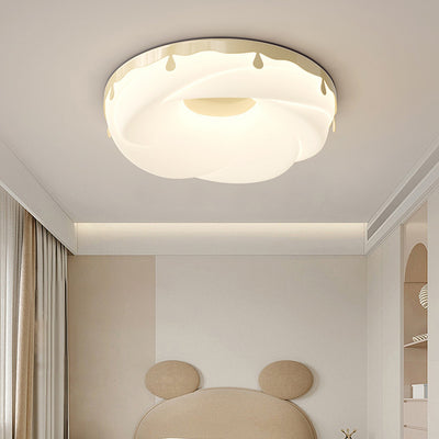 Contemporary Nordic Round Cream Donut Roto-molding Hardware Lampshade LED Flush Mount Ceiling Light For Bedroom
