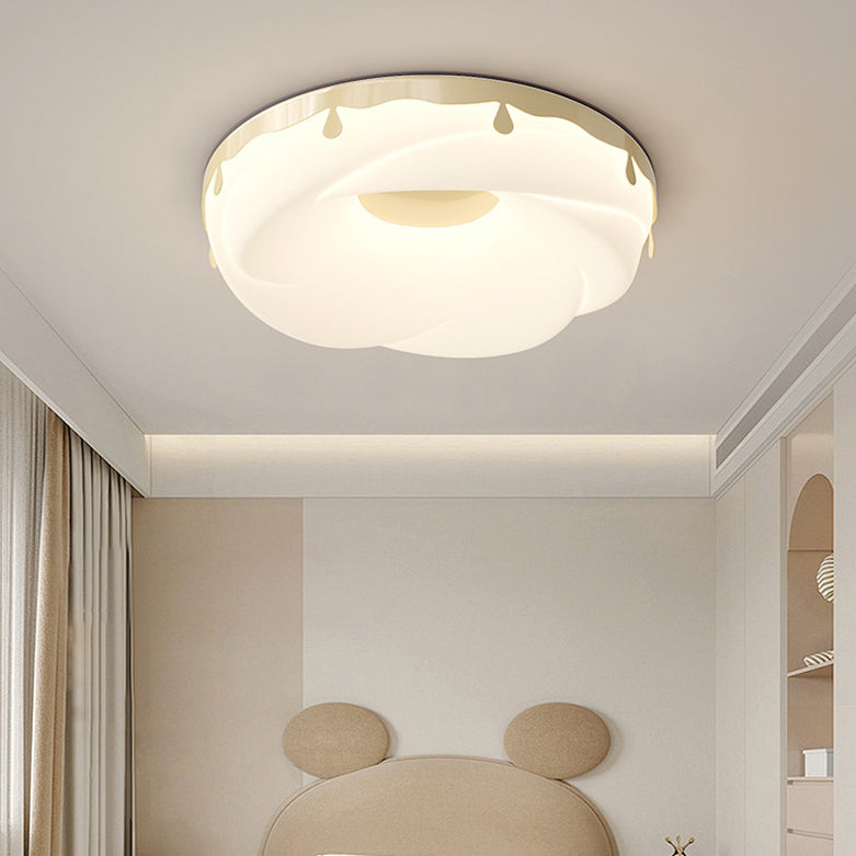 Contemporary Nordic Round Cream Donut Roto-molding Hardware Lampshade LED Flush Mount Ceiling Light For Bedroom