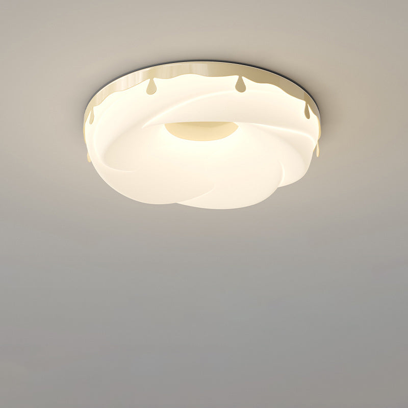 Contemporary Nordic Round Cream Donut Roto-molding Hardware Lampshade LED Flush Mount Ceiling Light For Bedroom