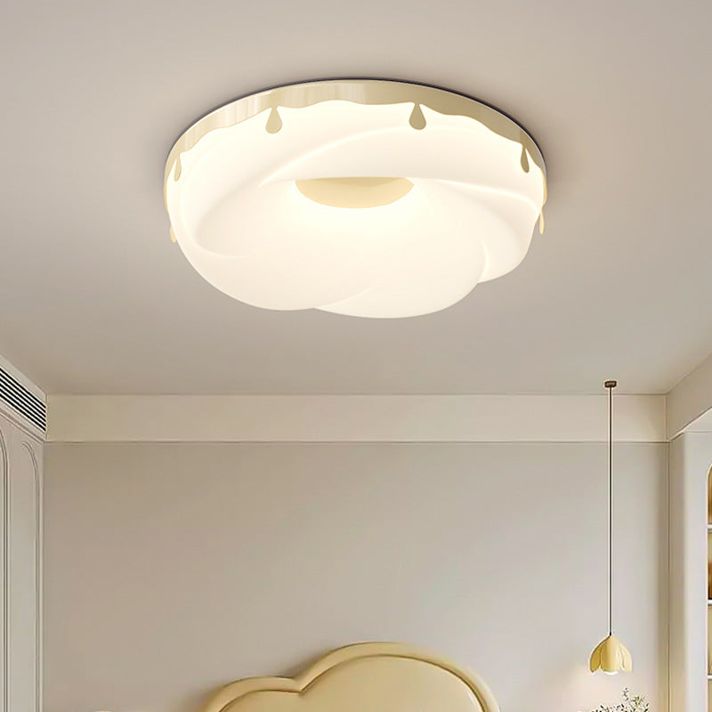 Contemporary Nordic Round Cream Donut Roto-molding Hardware Lampshade LED Flush Mount Ceiling Light For Bedroom