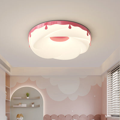 Contemporary Nordic Round Cream Donut Roto-molding Hardware Lampshade LED Flush Mount Ceiling Light For Bedroom