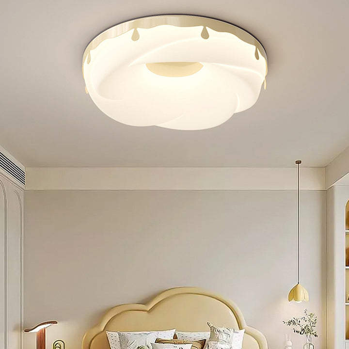 Contemporary Nordic Round Cream Donut Roto-molding Hardware Lampshade LED Flush Mount Ceiling Light For Bedroom