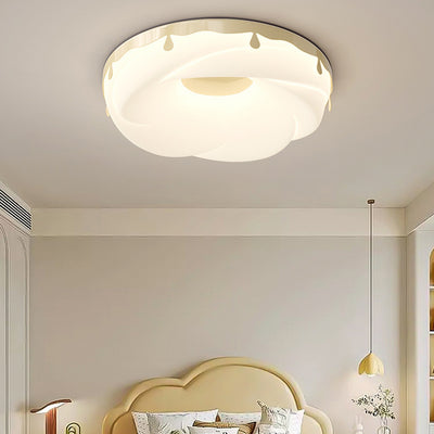 Contemporary Nordic Round Cream Donut Roto-molding Hardware Lampshade LED Flush Mount Ceiling Light For Bedroom
