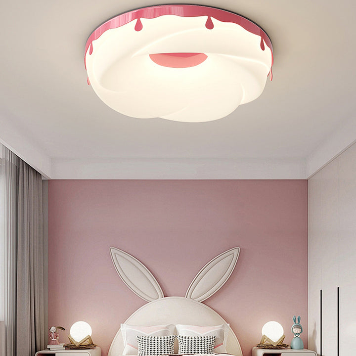 Contemporary Nordic Round Cream Donut Roto-molding Hardware Lampshade LED Flush Mount Ceiling Light For Bedroom