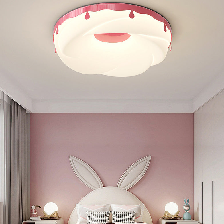 Contemporary Nordic Round Cream Donut Roto-molding Hardware Lampshade LED Flush Mount Ceiling Light For Bedroom